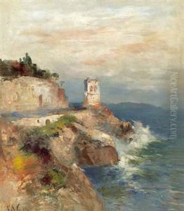 Felsenkuste Mit Turmruine by Nicolai Von Astudin