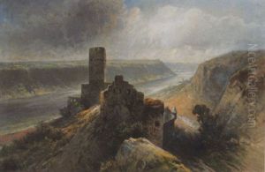 Flusslandschaft Mit Burgruine by Nicolai Von Astudin