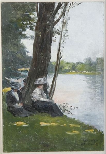 Femmes Assises Au Bord De L'eau/le Quai De L'horloge/joueurs De Tennis/le Manege (4 Works) - view 1
