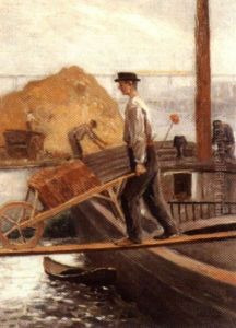 Le Dechargement De La Cargaison Sur La Seine A Paris by Enrique Atalaya