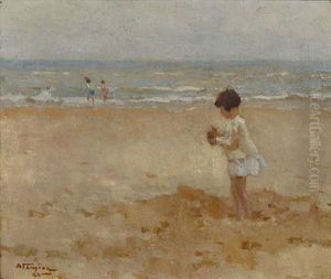 Fillette Sur La Plage by Charles Garabed Atamian