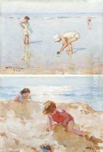 Enfants Sur La Plage (pair) by Charles Garabed Atamian