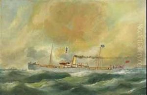 British Steamer Off Le Havre by Edmond Ou Edouard Adam