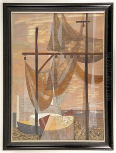 Nets, Boats And Sea by John Carlton Atherton