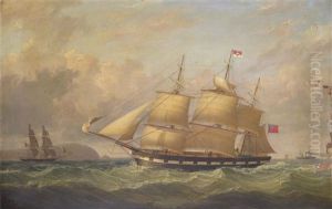 A Ship In Full Sail Off The Coast by George Atkinson