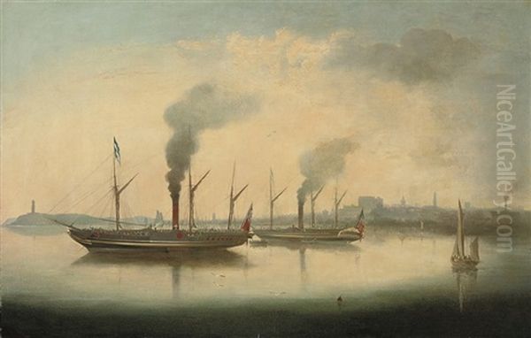 Crowded Paddlesteamers Lying At Anchor In A Harbour, Thought To Be Cork - view 1