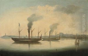Crowded Paddlesteamers Lying At Anchor In A Harbour, Thought To Be Cork Crowded Paddlesteamers Lying At Anchor In A Harbour, Thought To Be Cork