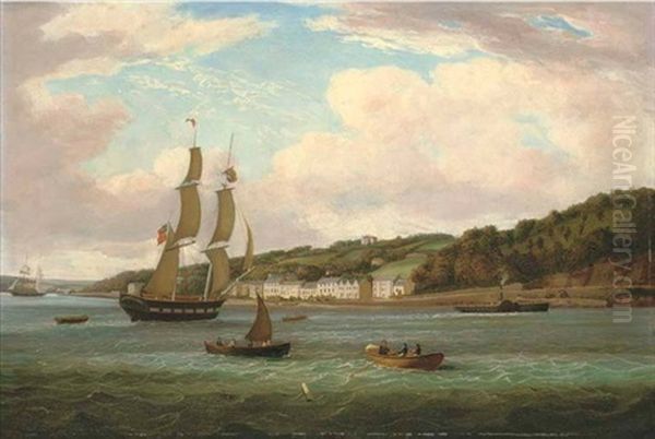 View Of Passage West On The River Lee, Co. Cork With Monkstown Castle In The Distance, A Mail Boat Arriving In The Foreground - view 1