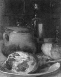 Stilleben Mit Schinkenkeule, Brot Und Wein by Antoine-Ferdinand Attendu