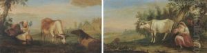 Scene Pastorale (+ Le Berger Endormi; Pair) by Martin Aubee