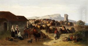 Maultierkarawane Auf Einem H by Eugen Adam