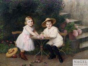 Bildnis Eines Geschwisterpaares Auf Einer Terrasse by Wilhelm Auberlen