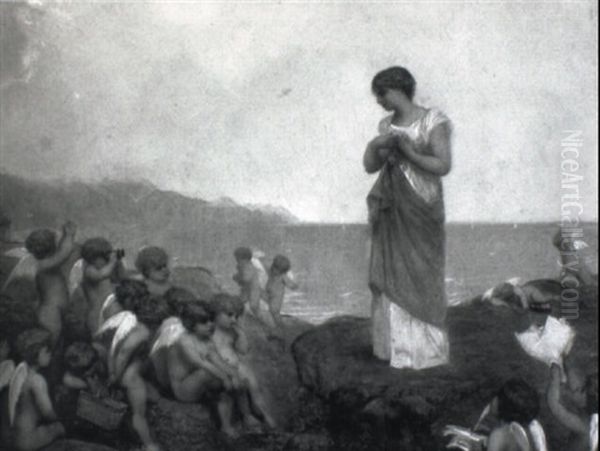 Junge Frau Mit Putti Am Meeresufer - view 1