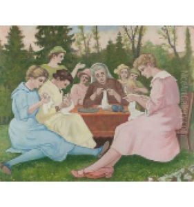 Parklandschaft Mit Frauen Bei Der Handarbeit