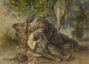 Zwei Ruhende Soldaten Beieinem Zitronenbaumchen by Eugen Adam