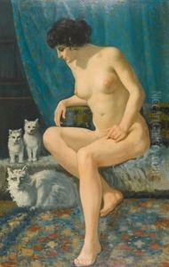 Weiblicher Akt Mit Katzen by William-Victor Aubert