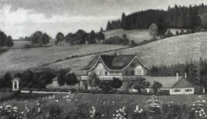 Bluhende Wiesenlandschaft Mit Herrschaftlichem Gehoft