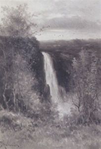 Thomas Montgomerie Falls Near Quebec, Canada by Constant Auguste de L' Aubiniere