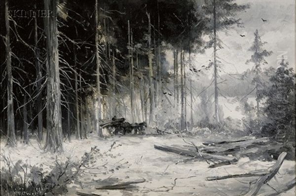 Winter Landscape With Plowhorse And Cart - view 1