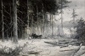 Winter Landscape With Plowhorse And Cart by Georgina M. de l' Aubiniere