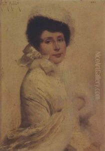 Portrait De Jeune Femme En Blanc by Albert Aublet