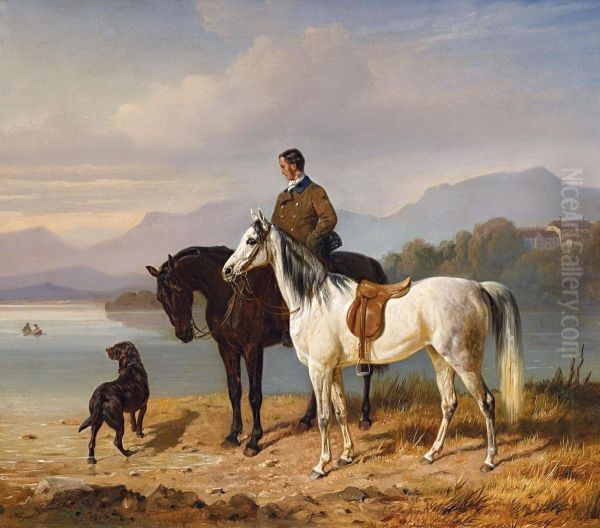 Chiemseelandschaft Mit Reiter Und Gesatteltem Schimmel - view 1