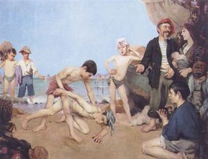 Jeunes Lutteurs Sur La Plage, Au Treport