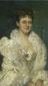 Portrait Of Mrs. Tarn In White Dress And Pearl Choker by Albert Aublet