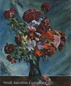 Still Life Of Red And Orange Flowers by Etienne Aubry