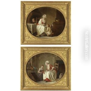 A Kitchen Interior With A Mother Feeding Her Young Child (+ An Interior With A Mother Teaching Her Daughter To Read, 1778; Pair)