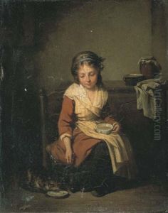 Jeune Fille Et Son Chat Dans Un Interieur