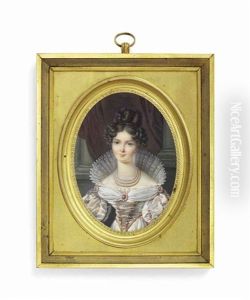 A Young Lady Of The Court, In Gold-bordered Silk Dress, Pearl And Ruby-set Brooches At Corsage And Shoulders, High-standing Lace Ruff