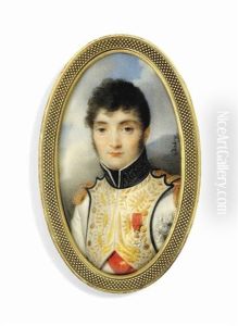 Jerome Bonaparte (1784-1860), King Of Westphalia, In Blue-piped White Uniform Of The Westphalian Infantry, With Gold-embroidered Facings, Black Collar Embroidered In Gold Oak Leaves