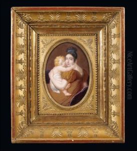 Portrait D'une Mere Tenant Son Enfant Dans Ses Bras by Louis Francois Aubry