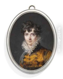 A Young Lady, In Brown Velvet Coat With Buttons And Frogging, Frilled Lace Upstanding Collar, Dark Hair Dressed In Curls