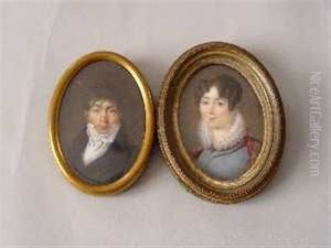 Homme En Costume Bleu (+ Mme H. Hennecart, En Robe Bleue, Col Blanc Gaufre, Chale De Cachemire, Smllr; 2 Works)