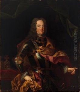 Portrait De L'empereur Charles Vi (1685-1740) En Armure, Avec L'ordre De La Toison D'or Et La Couronne Du Saint Empire Romain Germanique by Johann-Gottfried Auerbach