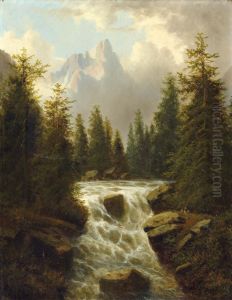 Wasserfall In Der Schweiz by Heinrich Adam
