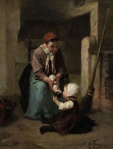 Mutter Mit Kind Und Puppe by Joseph Athanase Aufray