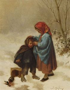 Das Missgeschick: Ein Madchen Trostet Seinen Kleinen Bruder by Joseph Athanase Aufray