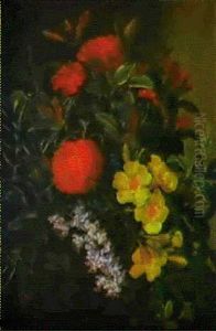 Blomsterstilleben Med Rod Ixora, Gul Allamanda Og Orkidegren Blomsterstilleben Med Rod Ixora, Gul Allamanda Og Orkidegren