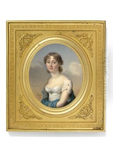 A Lady In White Dress With Blue Shawl by Jacques-Jean- Baptiste Augustin