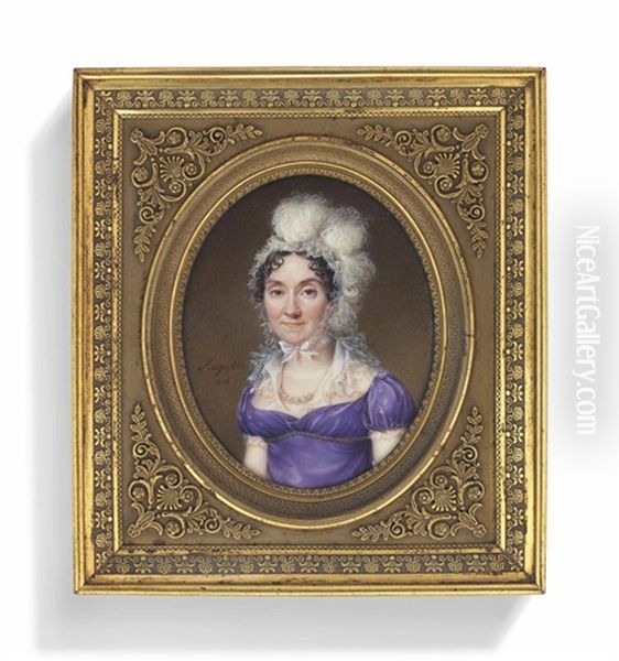A Lady, In Mauve Dress With Gauze Collar And Trim, Wearing A Lace Bonnet Trimmed With Ostrich Plumes, Pearl Necklace - view 1