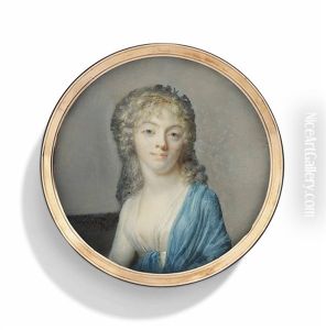 Maria Elisabeth Baelde (1775-1843), Seated, In White Dress With Blue Shawl Draped Over Her Left Shoulder, Gold Chains Entwined In Her Curling Fair Hair