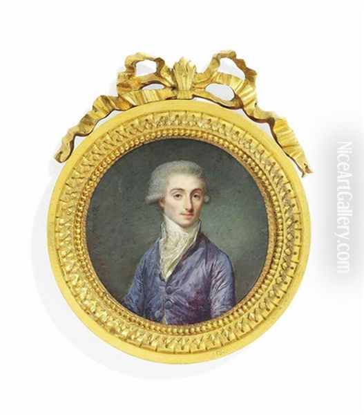 Louis Marie, Marquis D'estourmel (1744-1823), In Lilac Silk Coat, Frilled White Cravat, Powdered Wig Worn En Queue - view 1