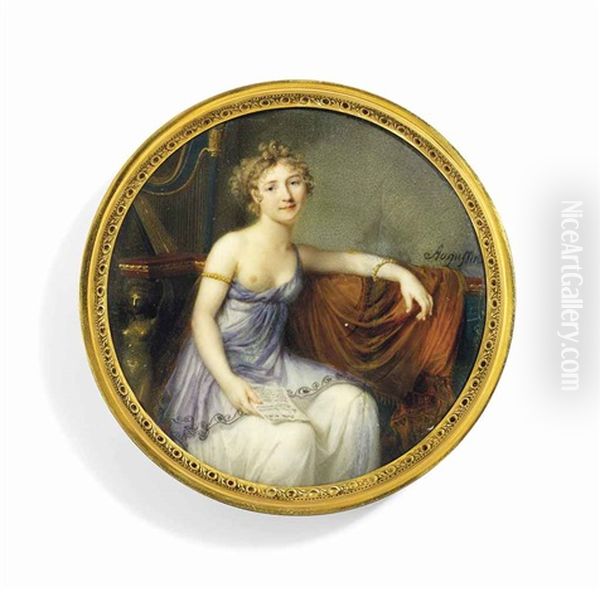 A Young Lady, Seated, In Decollete White Silk And Lilac Muslin Dress, Revealing Right Breast, Wearing Gold Armlet And Bracelet, Holding A Letter In Her Right Hand Inscribed Italie En - view 1