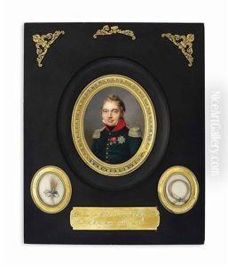 Charles-ferdinand Of Bourbon (1778-1820), Duc De Berry, In Dark Green Uniform With Red Collar, Silver Epaulettes, Black Stock by Jacques-Jean- Baptiste Augustin