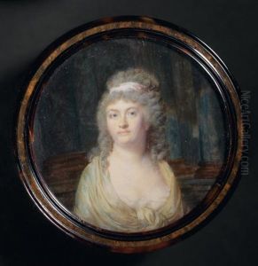 Portrait D'une Femme En Robe Largement Decolletee, Un Fichu Creme Sur Les Epaules, Les Cheveux Attaches Par Un Ruban Rose, Fondond De Colonnades