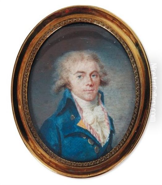 Portrait D'homme A La Redingote Bleue Et Au Gilet Raye Rose - view 1