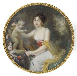 A Young Lady (suzanne Denis De Cuzieu?), In Decollete White Dress With Red Sash Tied Around Waist And Ochre Scarf (collab. W/studio) by Jacques-Jean- Baptiste Augustin